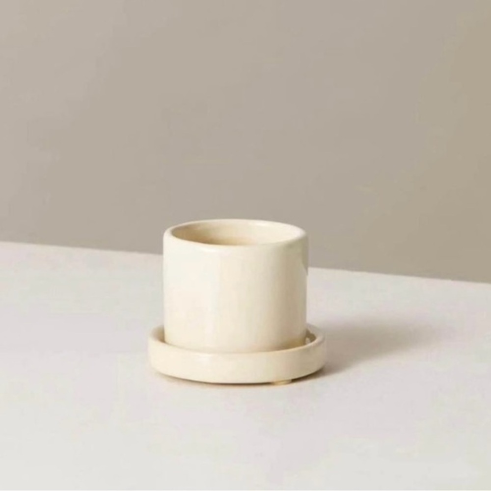 The Sill Hyde Mini Ceramic Planter Pot w Tray Cream Succulent Cachepot